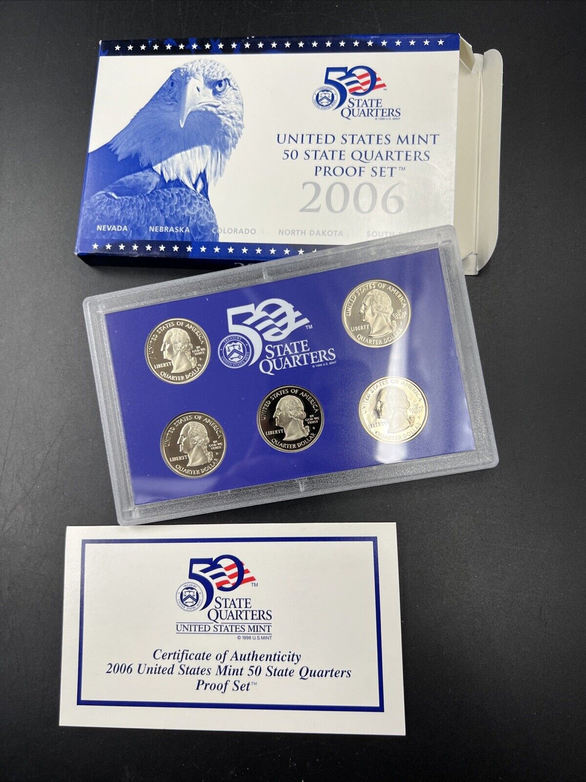 2006 S US Mint Statehood Quarter Proof CLAD 5 Coin Set Box COA OGP