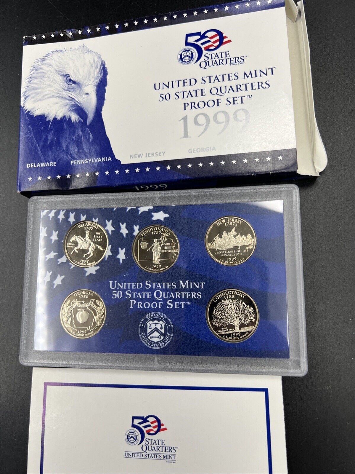 1999 S US Mint Statehood Quarter Proof CLAD 5 Coin Set Box COA OGP