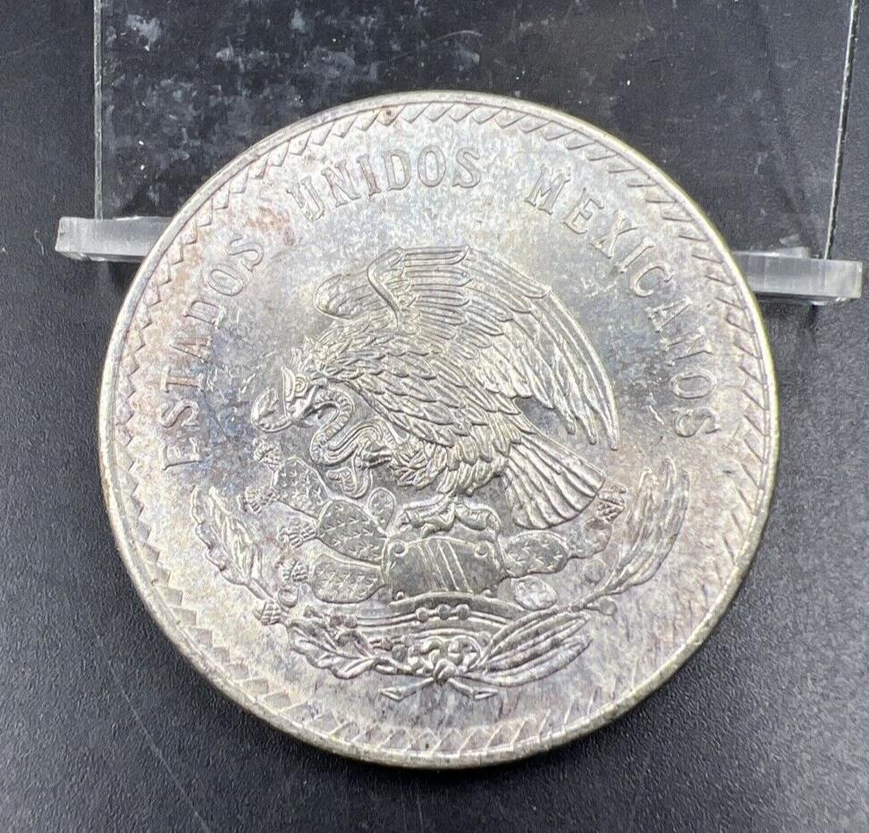 Mexico Cinco 5 Pesos 1948 Cuauhtemoc Last Aztec Emperor Silver Coin Gem BU Toner