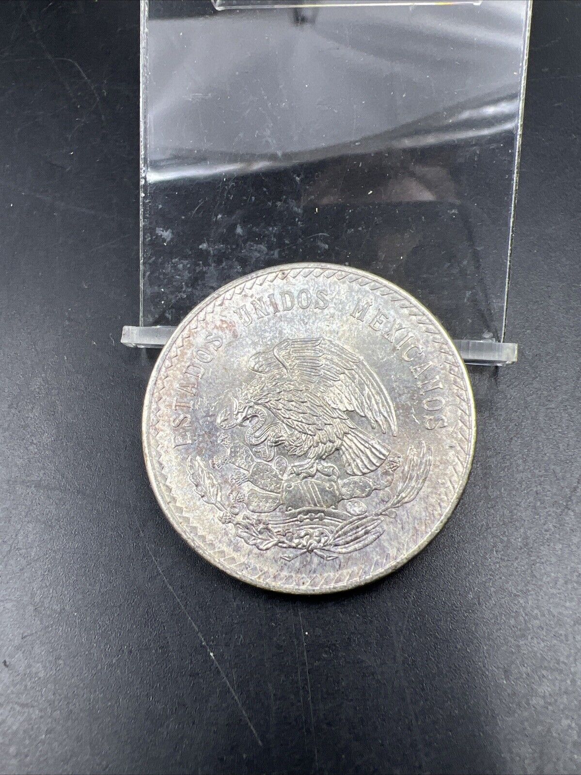 Mexico Cinco 5 Pesos 1948 Cuauhtemoc Last Aztec Emperor Silver Coin Gem BU Toner