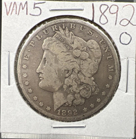 1892 O Morgan Silver Dollar Coin VAM 5 DDO Double Die Obverse & RPG VG Circ