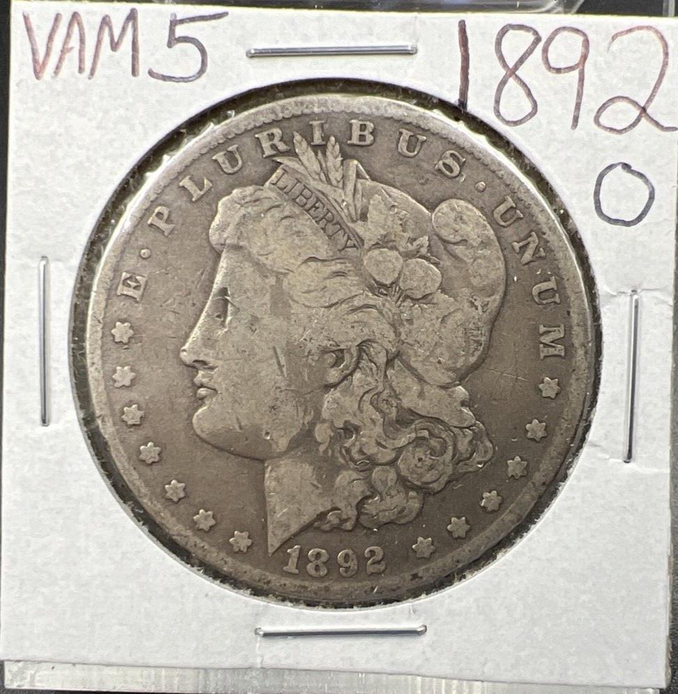 1892 O Morgan Silver Dollar Coin VAM 5 DDO Double Die Obverse & RPG VG Circ