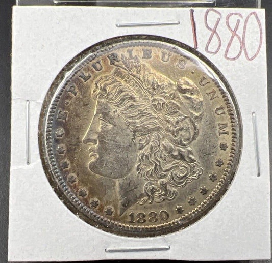 1880 P $1 Morgan Silver Dollar AU About UNC Nice Original Toning Toner