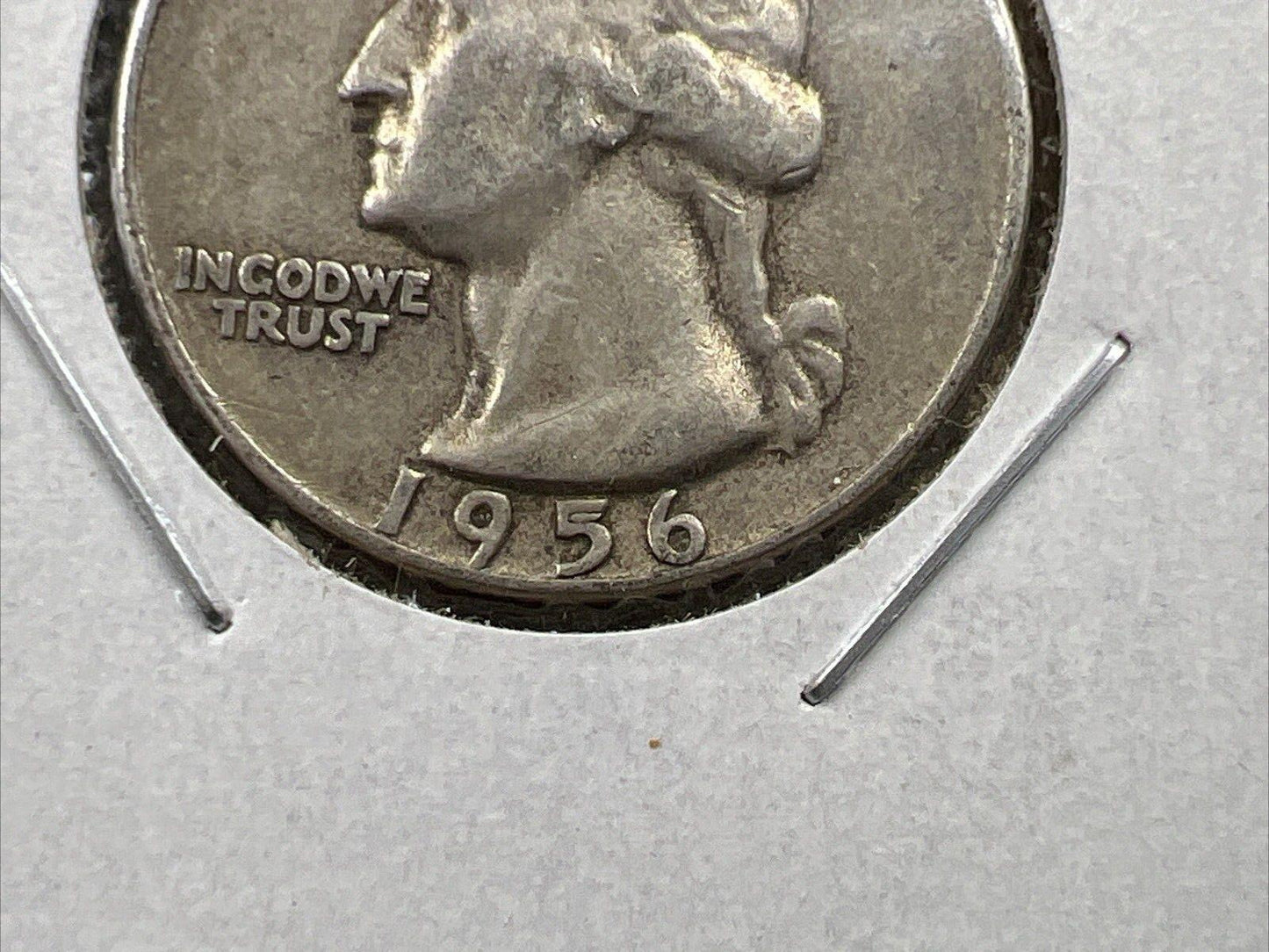 1956 25c Washington Silver Quarter Coin Die Chip In Date Error Variety VF