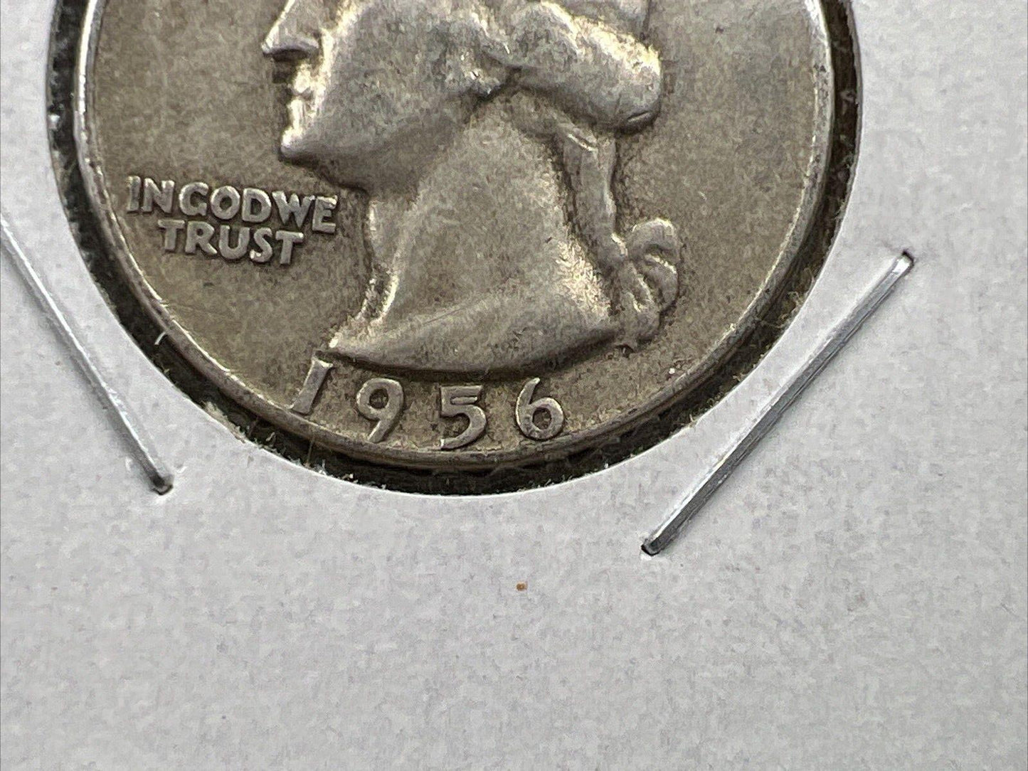 1956 25c Washington Silver Quarter Coin Die Chip In Date Error Variety VF