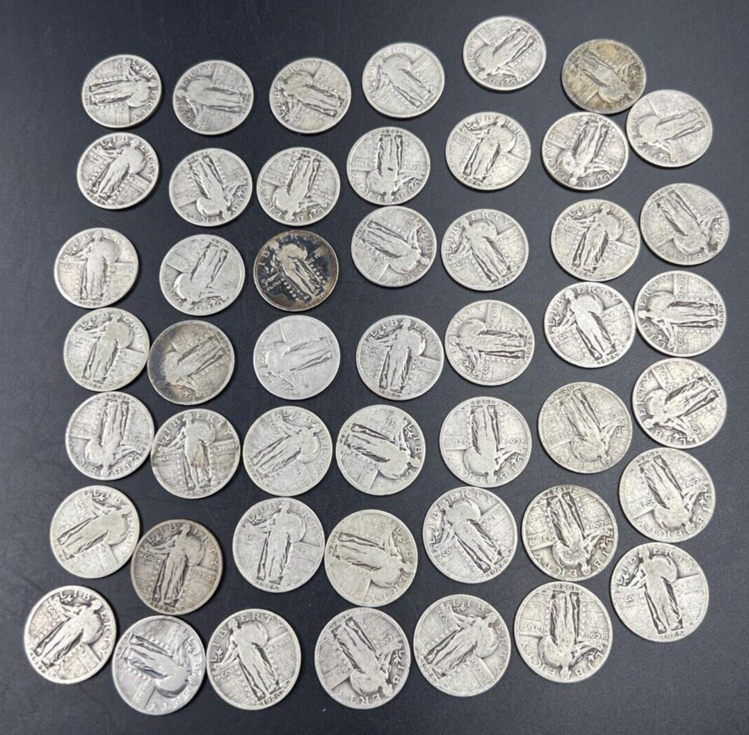 1925-30 Standing Liberty 90% SILVER Quarter 48 Coins Lot / Roll DATED G Good Cir