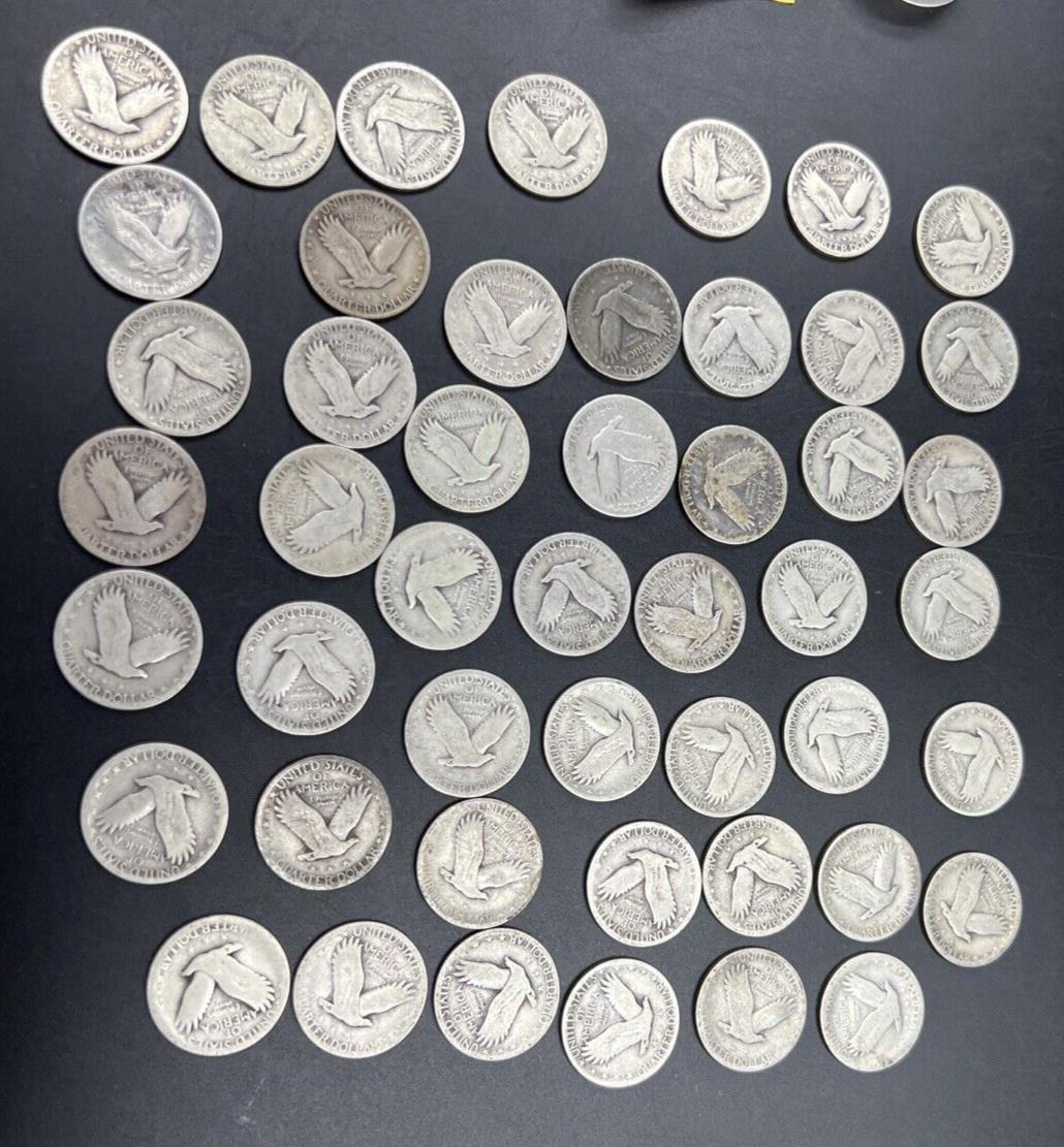 1925-30 Standing Liberty 90% SILVER Quarter 48 Coins Lot / Roll DATED G Good Cir