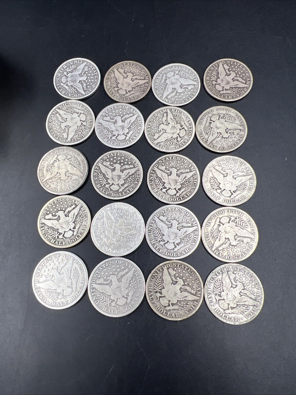 $10 FV Barber Silver Half Dollar Coin Roll VG + 90% silver 20 Coins US Lot