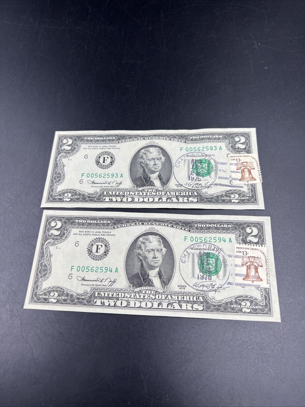 2 Consecutive 1976 $2 Two Dollar Bicentennial Postal Note Chatsworth GA #4 CH AU