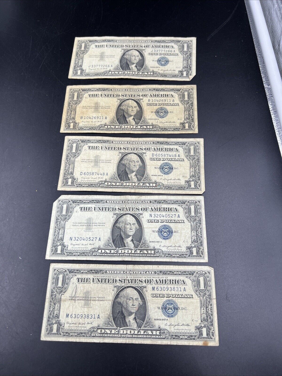 Lot of 5 1957 $1 One Dollar Blue Seal Silver Certificate Note Bills Circ VG #831