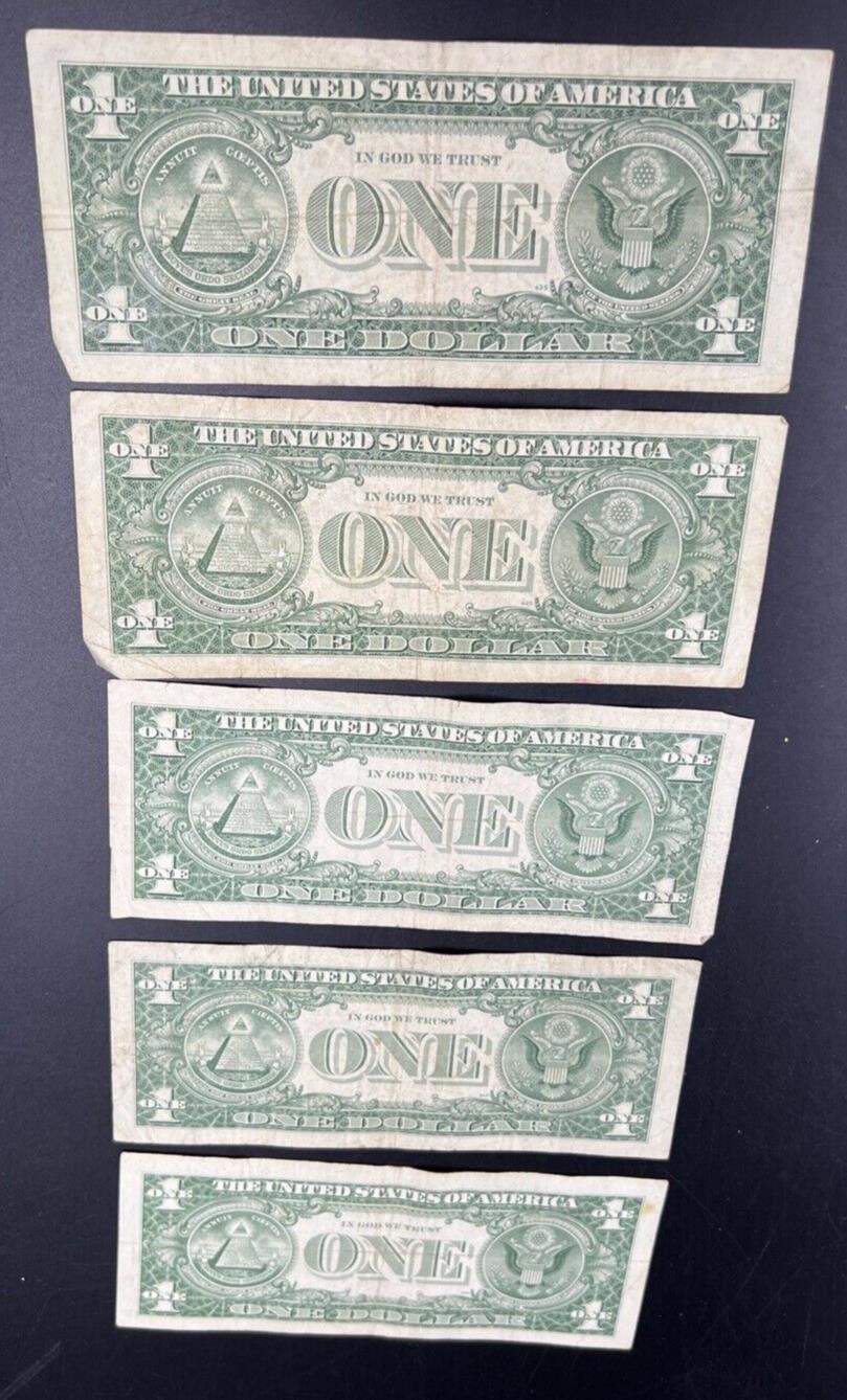 Lot of 5 1957 $1 One Dollar Blue Seal Silver Certificate Note Bills Circ VG #400