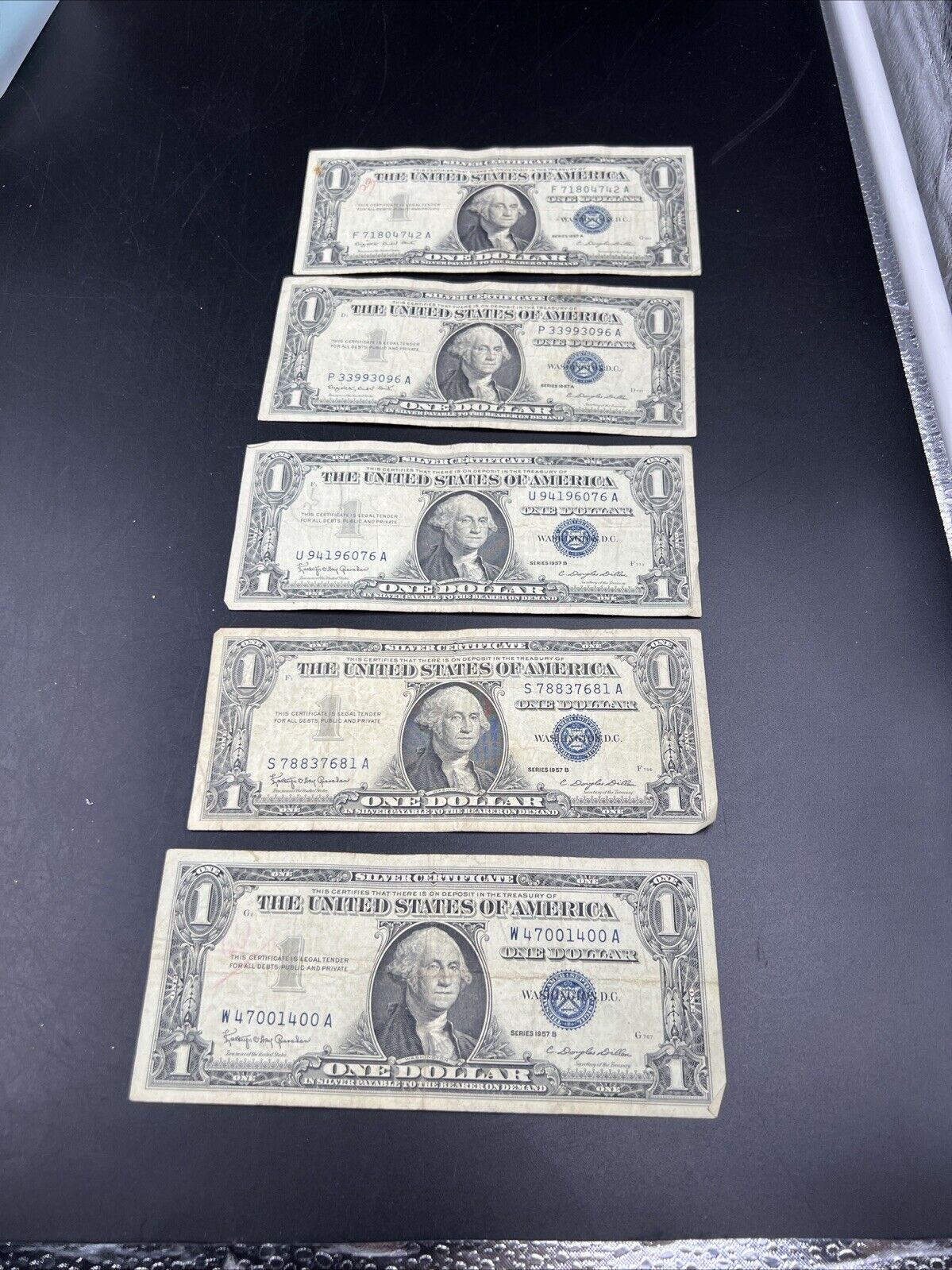 Lot of 5 1957 $1 One Dollar Blue Seal Silver Certificate Note Bills Circ VG #400