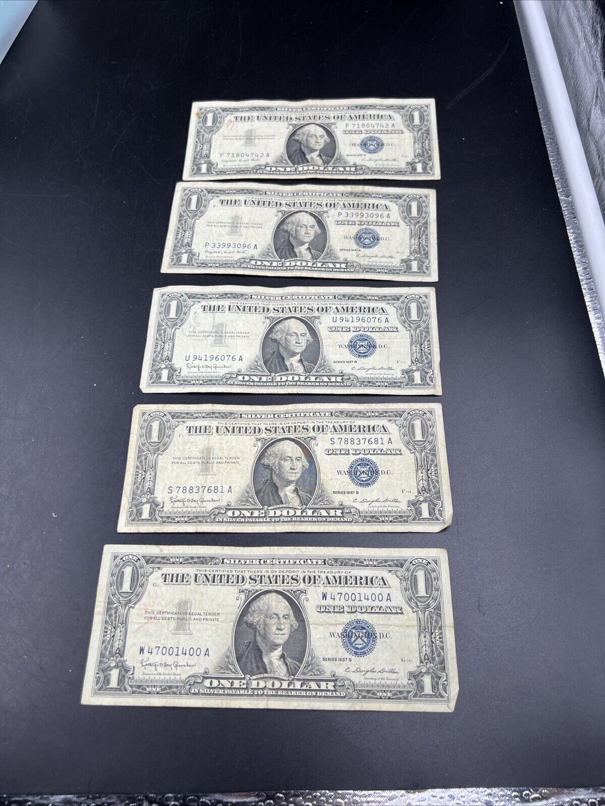 Lot of 5 1957 $1 One Dollar Blue Seal Silver Certificate Note Bills Circ VG #400