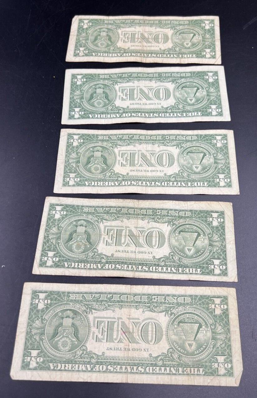 Lot of 5 1957 $1 One Dollar Blue Seal Silver Certificate Note Bills Circ VG #730