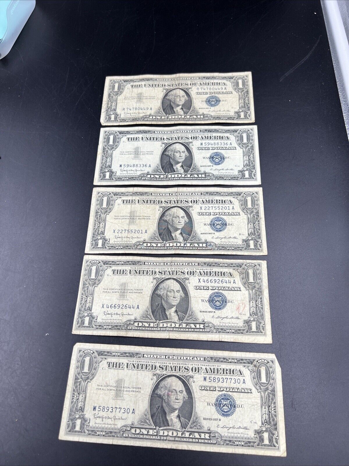 Lot of 5 1957 $1 One Dollar Blue Seal Silver Certificate Note Bills Circ VG #730