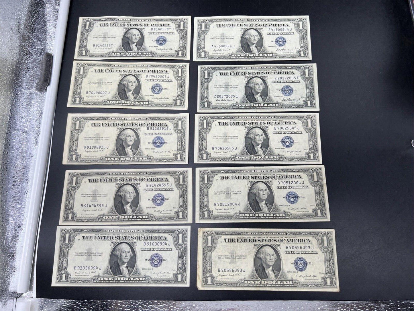 Lot of 10 1935 $1 One Dollar Blue Seal Silver Certificates Fine / VF Conditions