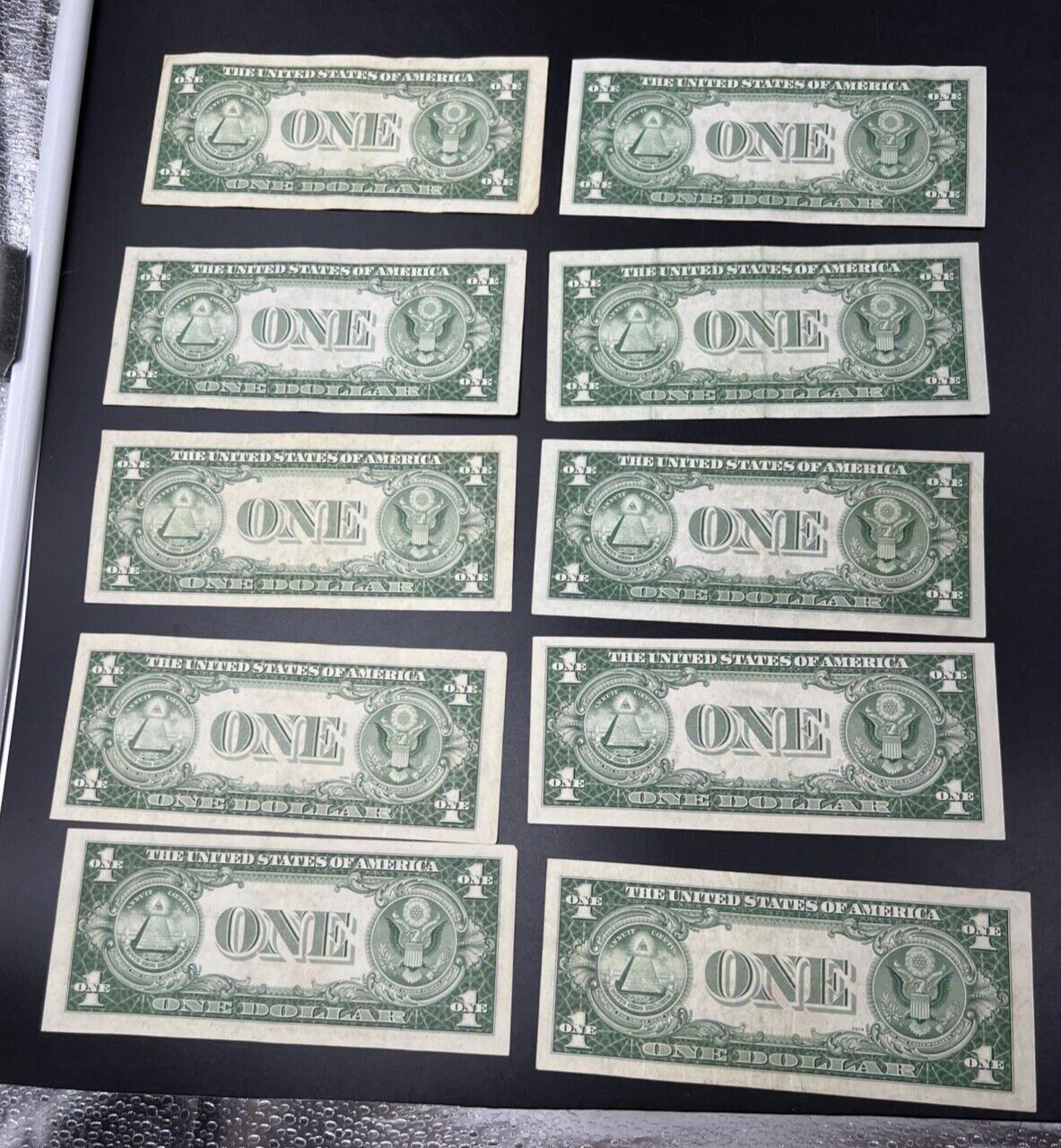 Lot of 10 1935 $1 One Dollar Blue Seal Silver Certificates Fine / VF Conditions