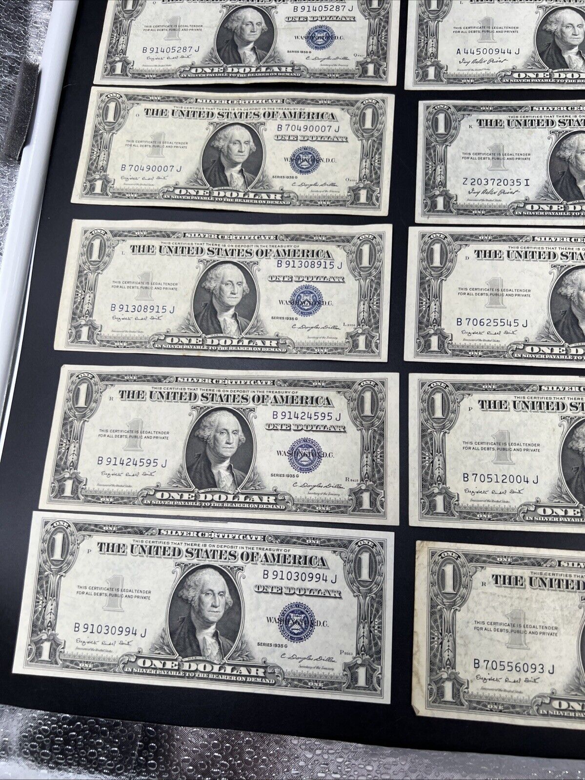 Lot of 10 1935 $1 One Dollar Blue Seal Silver Certificates Fine / VF Conditions