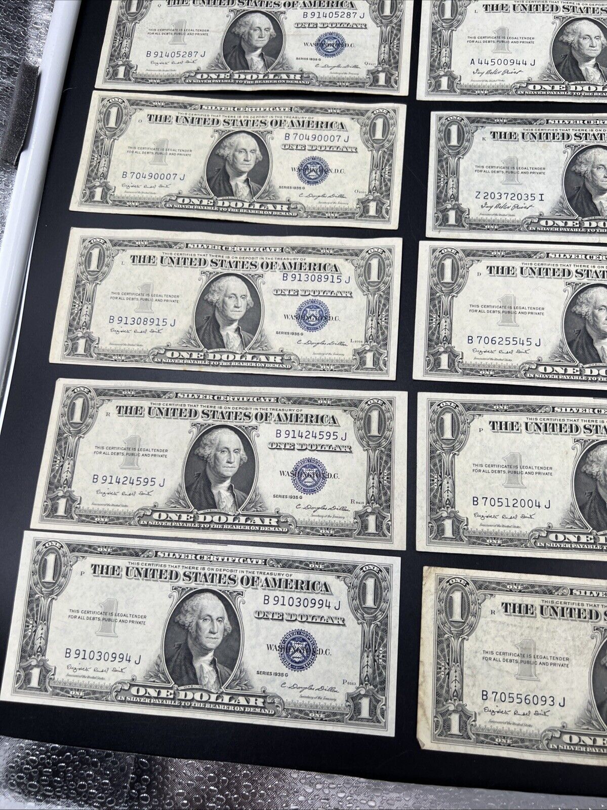 Lot of 10 1935 $1 One Dollar Blue Seal Silver Certificates Fine / VF Conditions