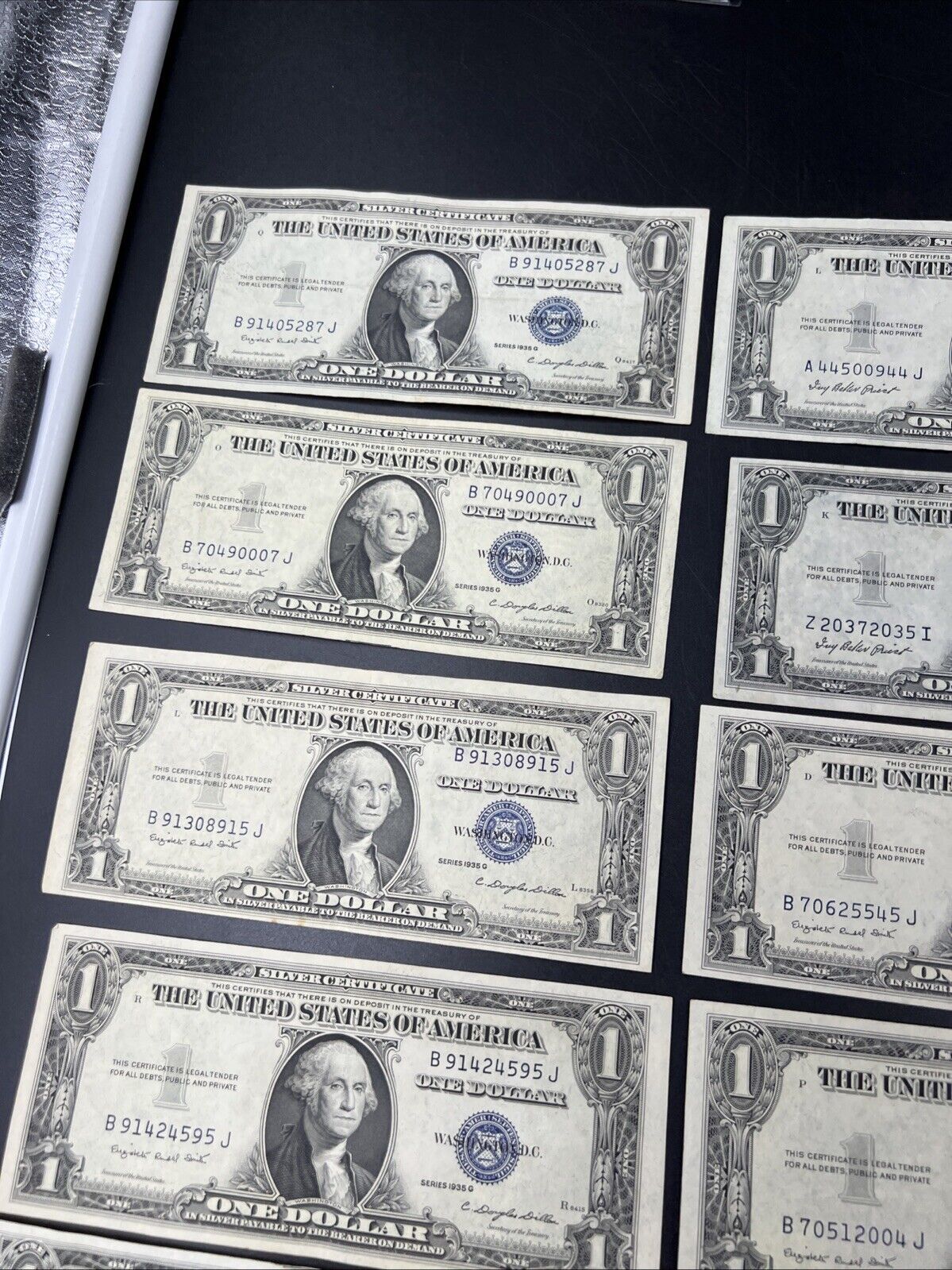 Lot of 10 1935 $1 One Dollar Blue Seal Silver Certificates Fine / VF Conditions