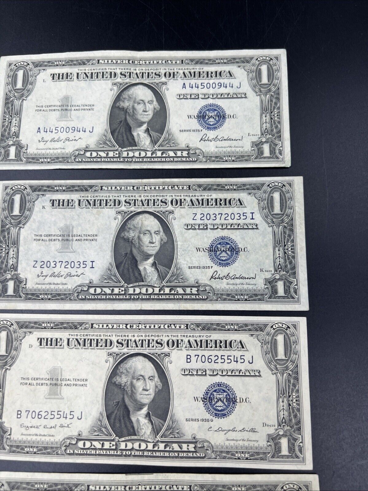 Lot of 10 1935 $1 One Dollar Blue Seal Silver Certificates Fine / VF Conditions