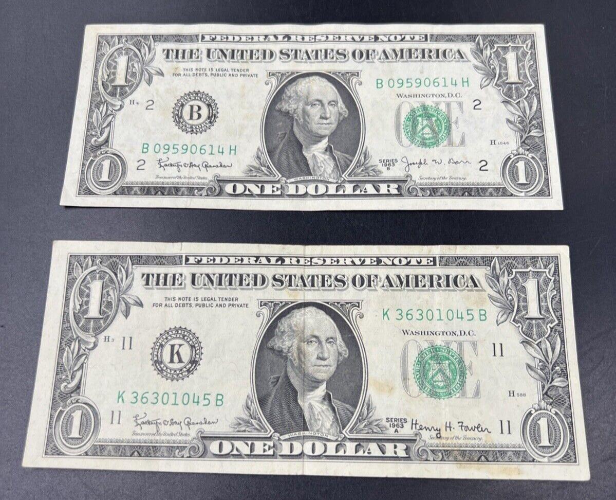 2 Note Set 1963 A & B Barr & Fowler FRN Federal Reserve Note Set VG Circ #045