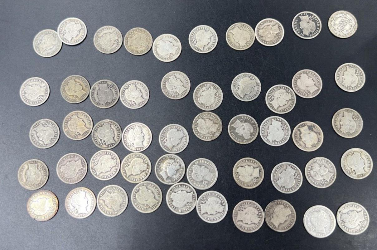 Barber 90% Silver Dimes 50 Coin G Full Rims Circ 50 coin Roll #FR