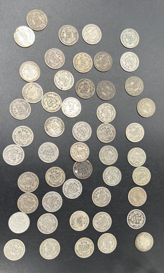 Barber 90% Silver Dimes 50 Coin G Full Rims Circ 50 coin Roll #FR