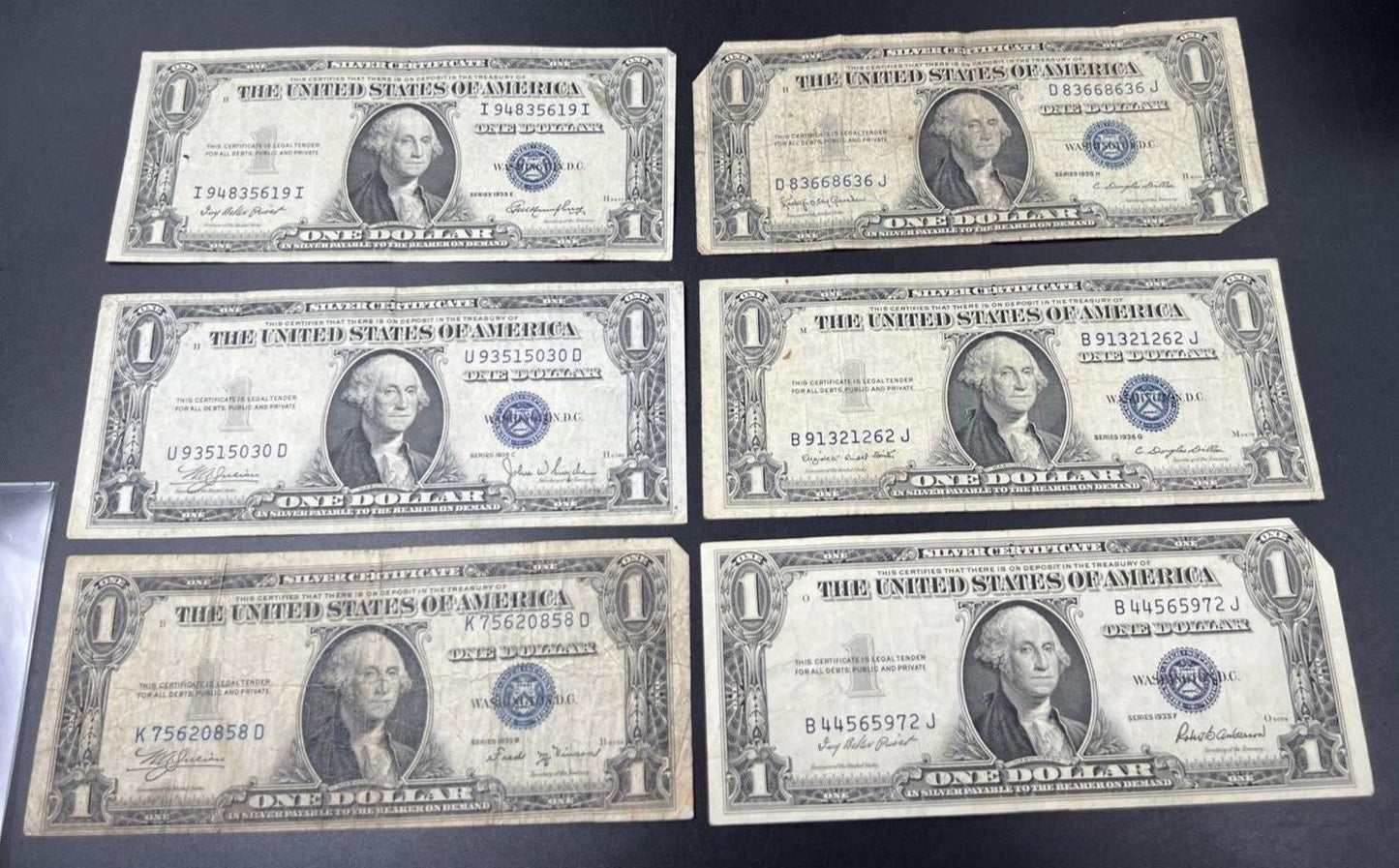 6 Note 1935 B C D E F G $1 One Dollar Blue Note Silver Certificate Set Lot VG #8