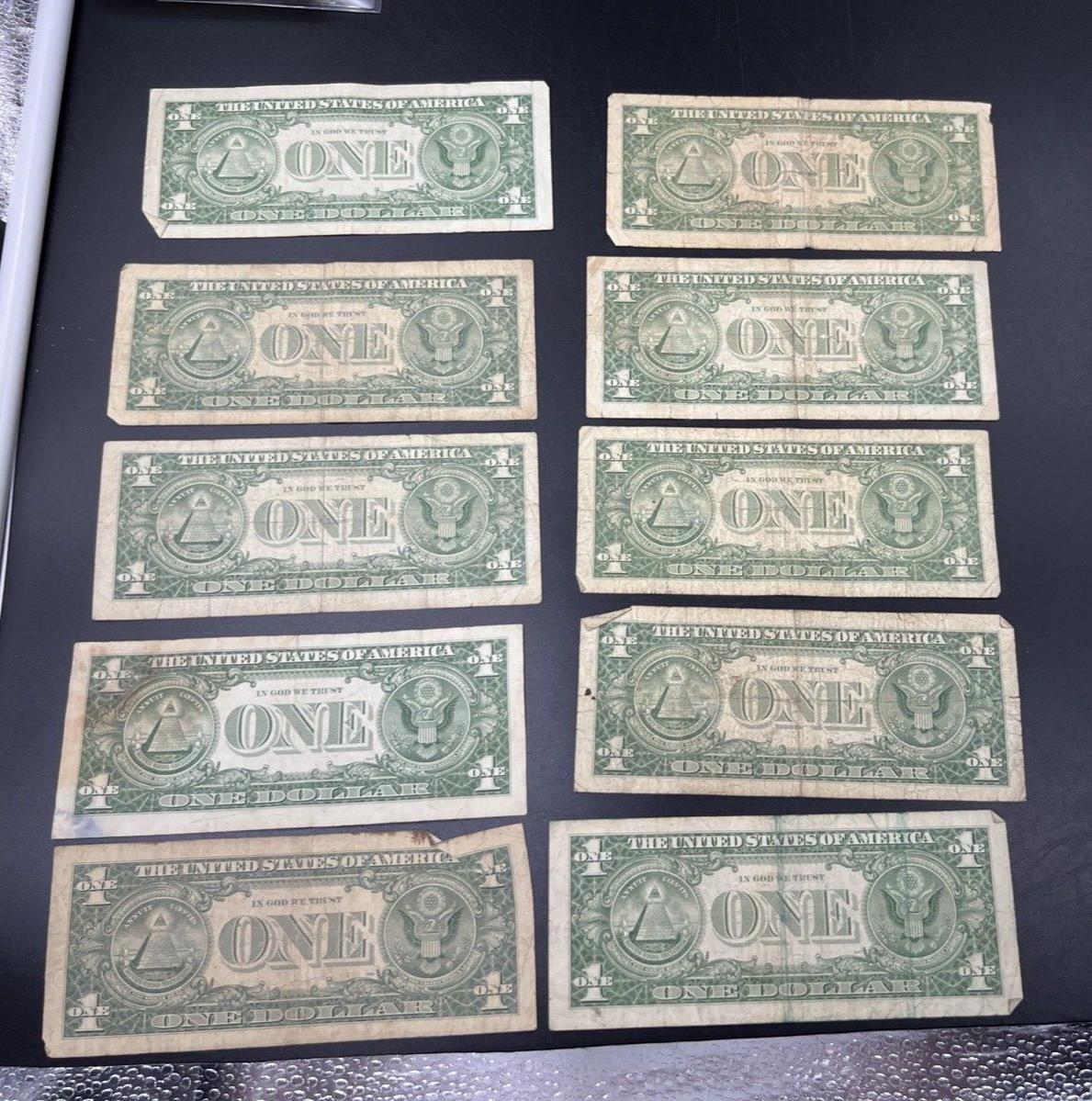 Lot of 10 1957 $1 One Dollar Blue Seal Silver Certificate Note Bills CULL #281