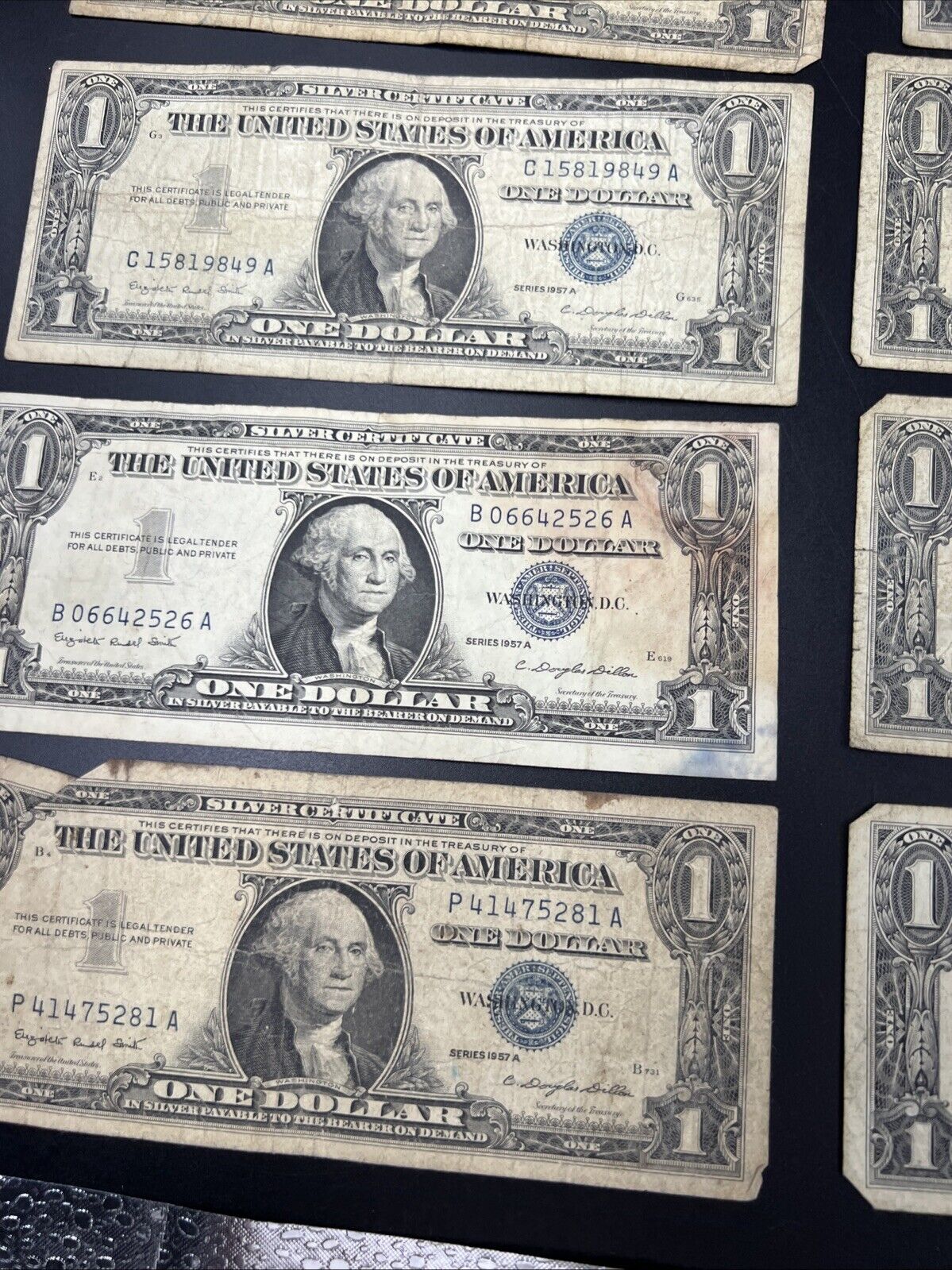 Lot of 10 1957 $1 One Dollar Blue Seal Silver Certificate Note Bills CULL #281