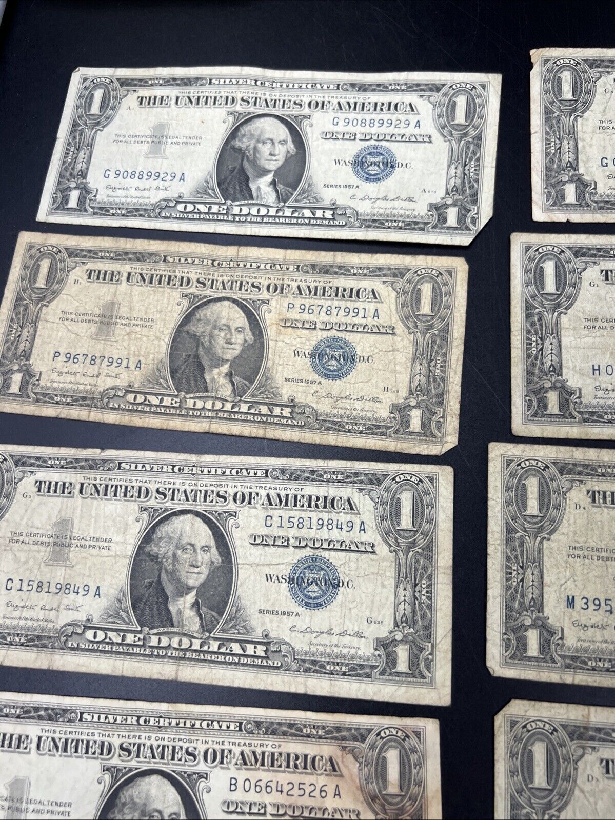 Lot of 10 1957 $1 One Dollar Blue Seal Silver Certificate Note Bills CULL #281