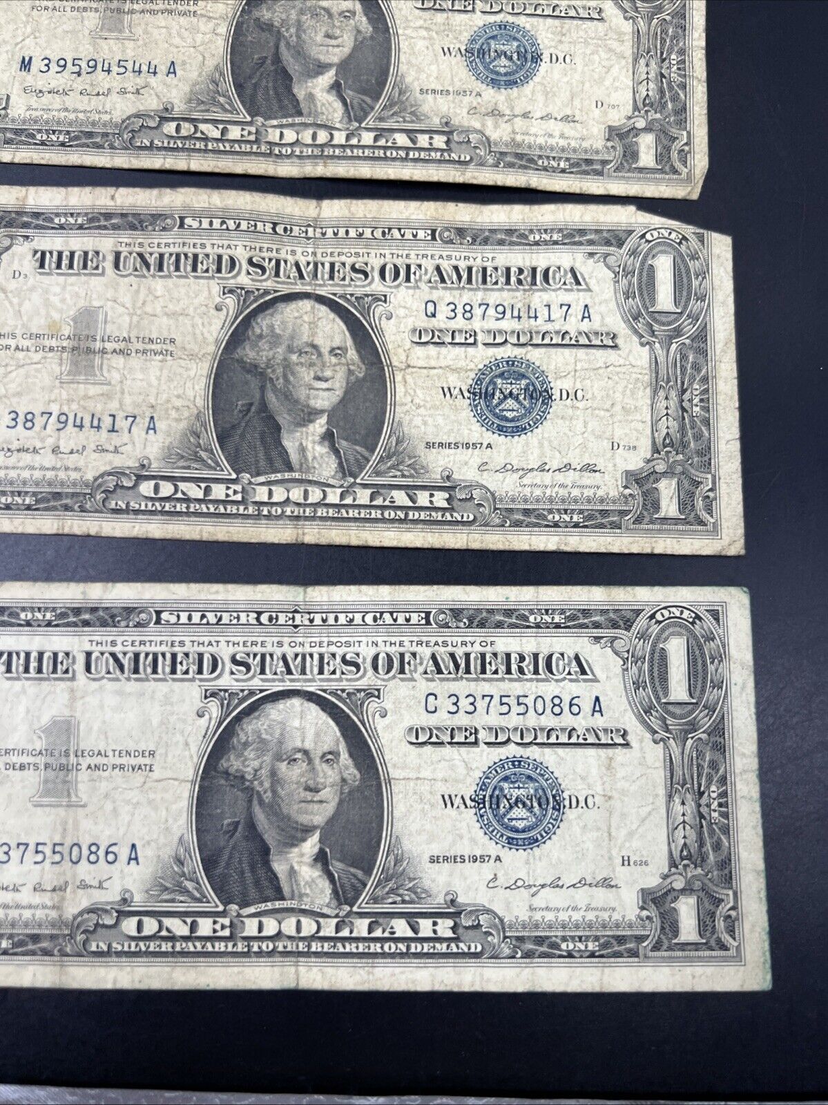 Lot of 10 1957 $1 One Dollar Blue Seal Silver Certificate Note Bills CULL #281