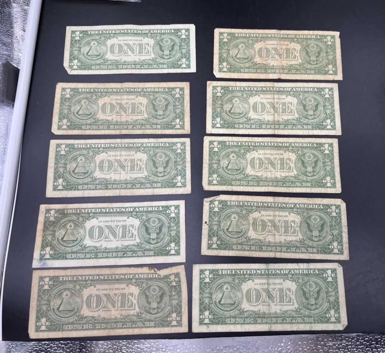 Lot of 10 1957 $1 One Dollar Blue Seal Silver Certificate Note Bills CULL #281