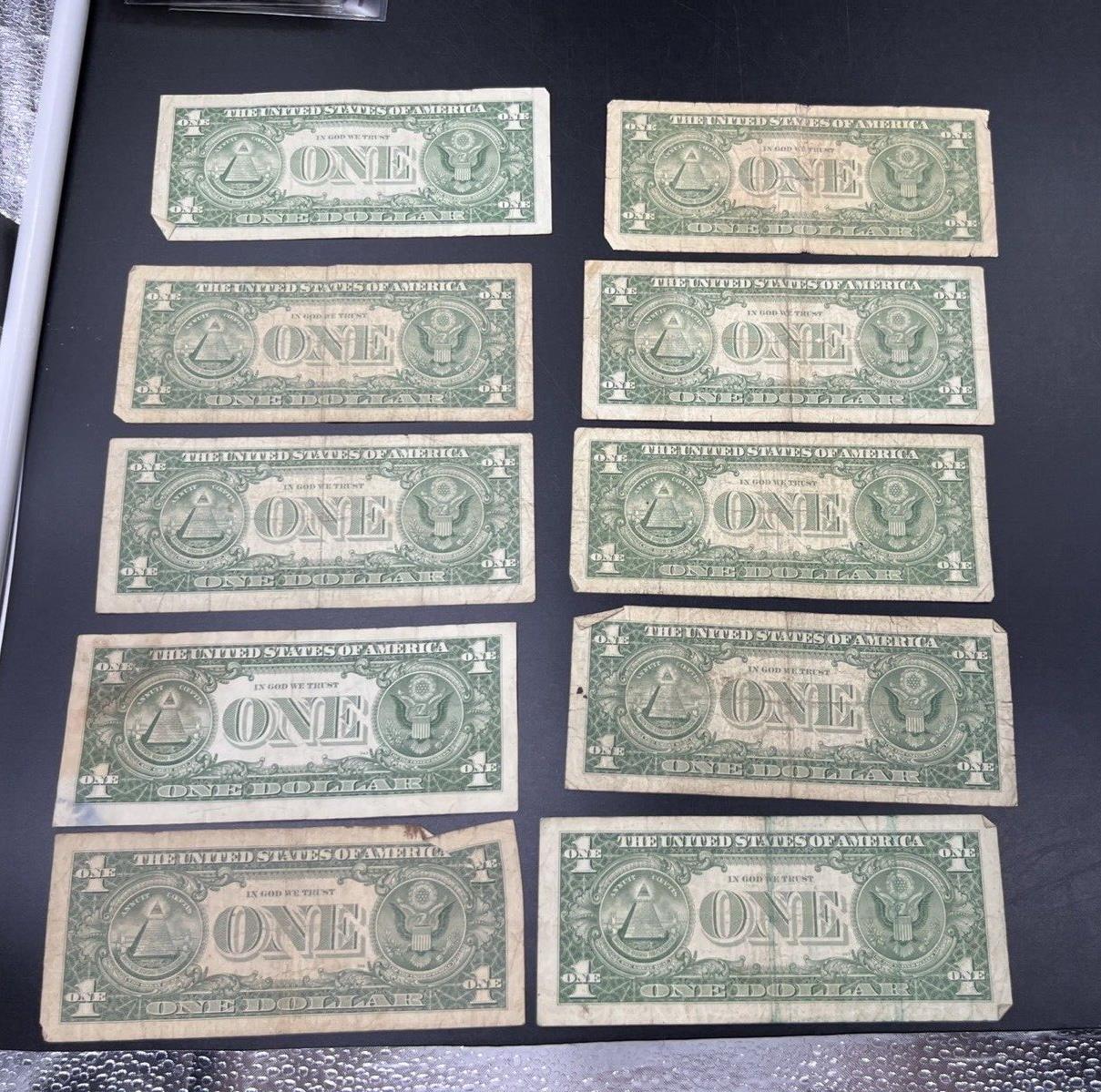 Lot of 10 1957 $1 One Dollar Blue Seal Silver Certificate Note Bills CULL #281