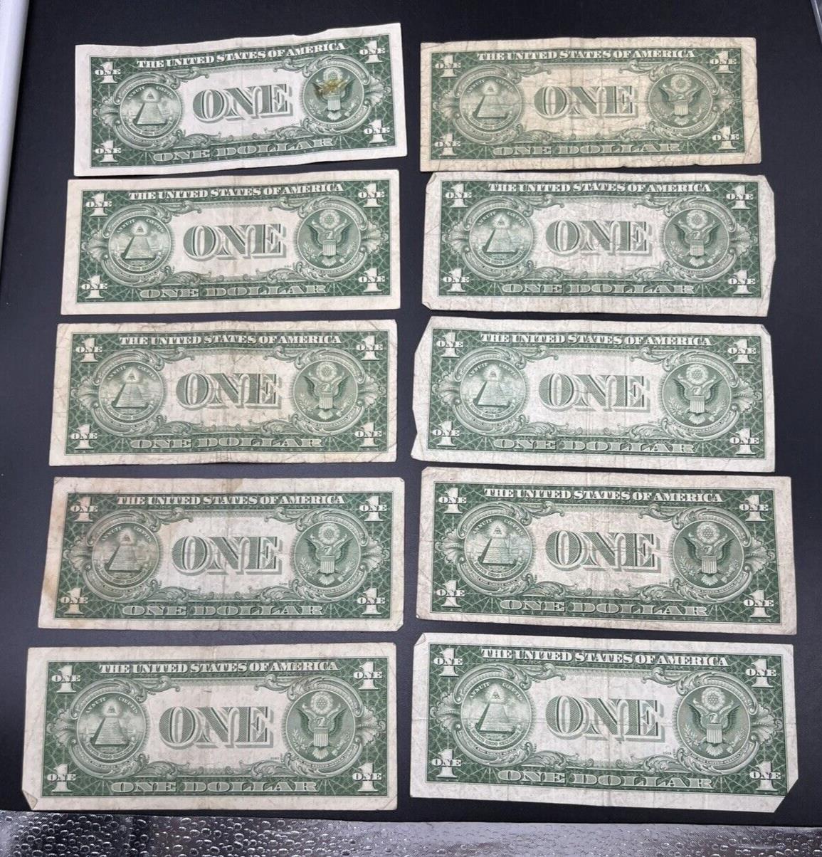 Lot of 10 1935 D $1 Silver Certificate Blue Seal Note VG Wide & Narrow Margin VG