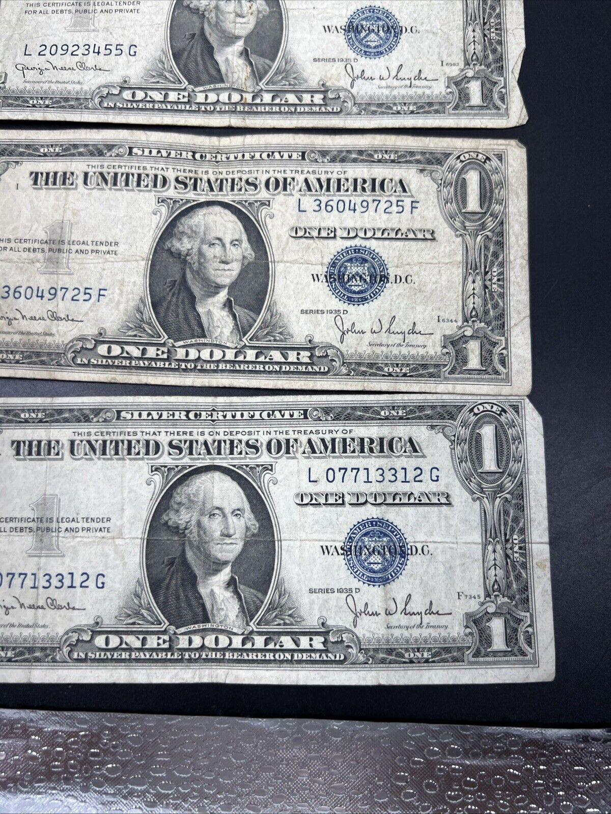 Lot of 10 1935 D $1 Silver Certificate Blue Seal Note VG Wide & Narrow Margin VG