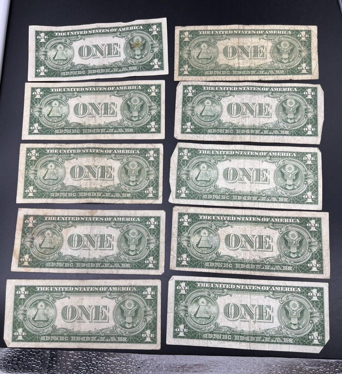 Lot of 10 1935 D $1 Silver Certificate Blue Seal Note VG Wide & Narrow Margin VG