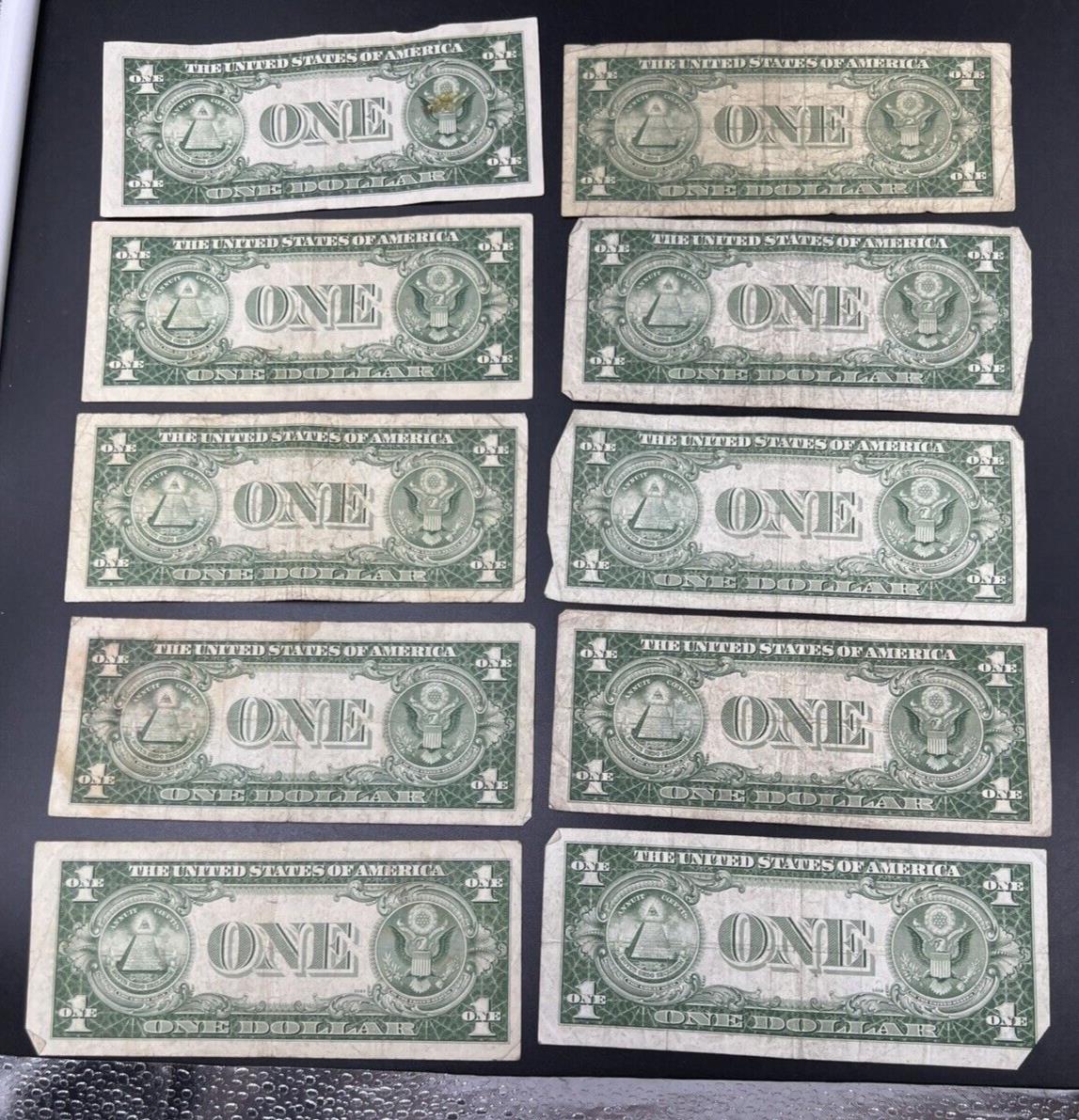 Lot of 10 1935 D $1 Silver Certificate Blue Seal Note VG Wide & Narrow Margin VG