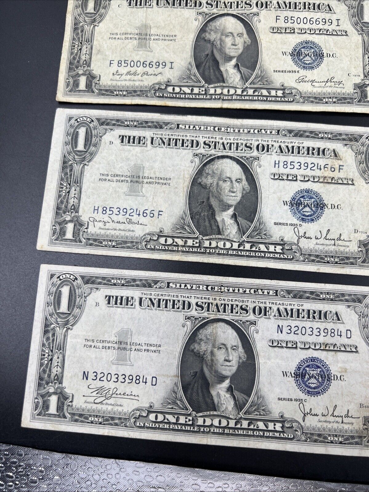 5 Note 1935 C D E F G $1 One Dollar Blue Note Silver Certificate Set Lot VG/F #4