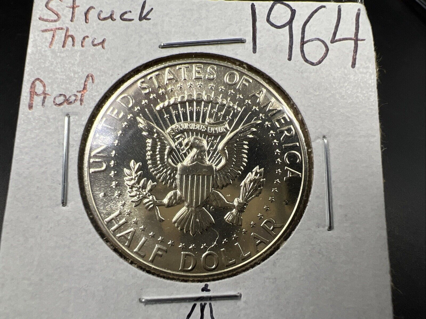 1964 P Kennedy Half Dollar Coin Gem Proof Struck Thru String Reverse Error