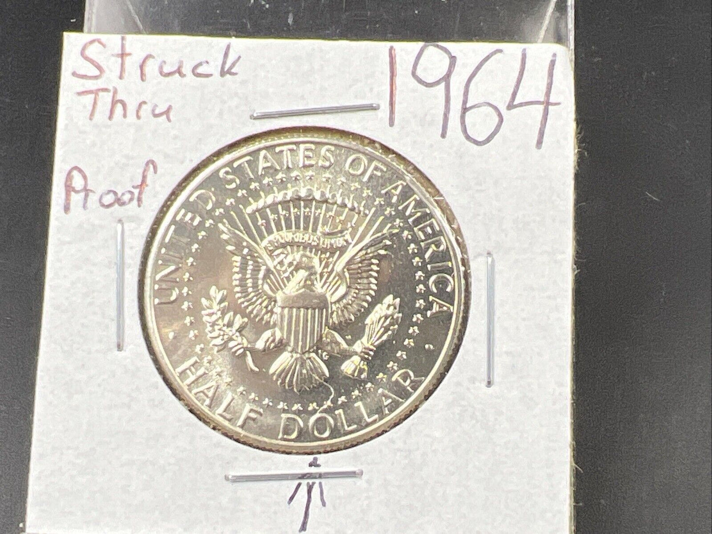 1964 P Kennedy Half Dollar Coin Gem Proof Struck Thru String Reverse Error