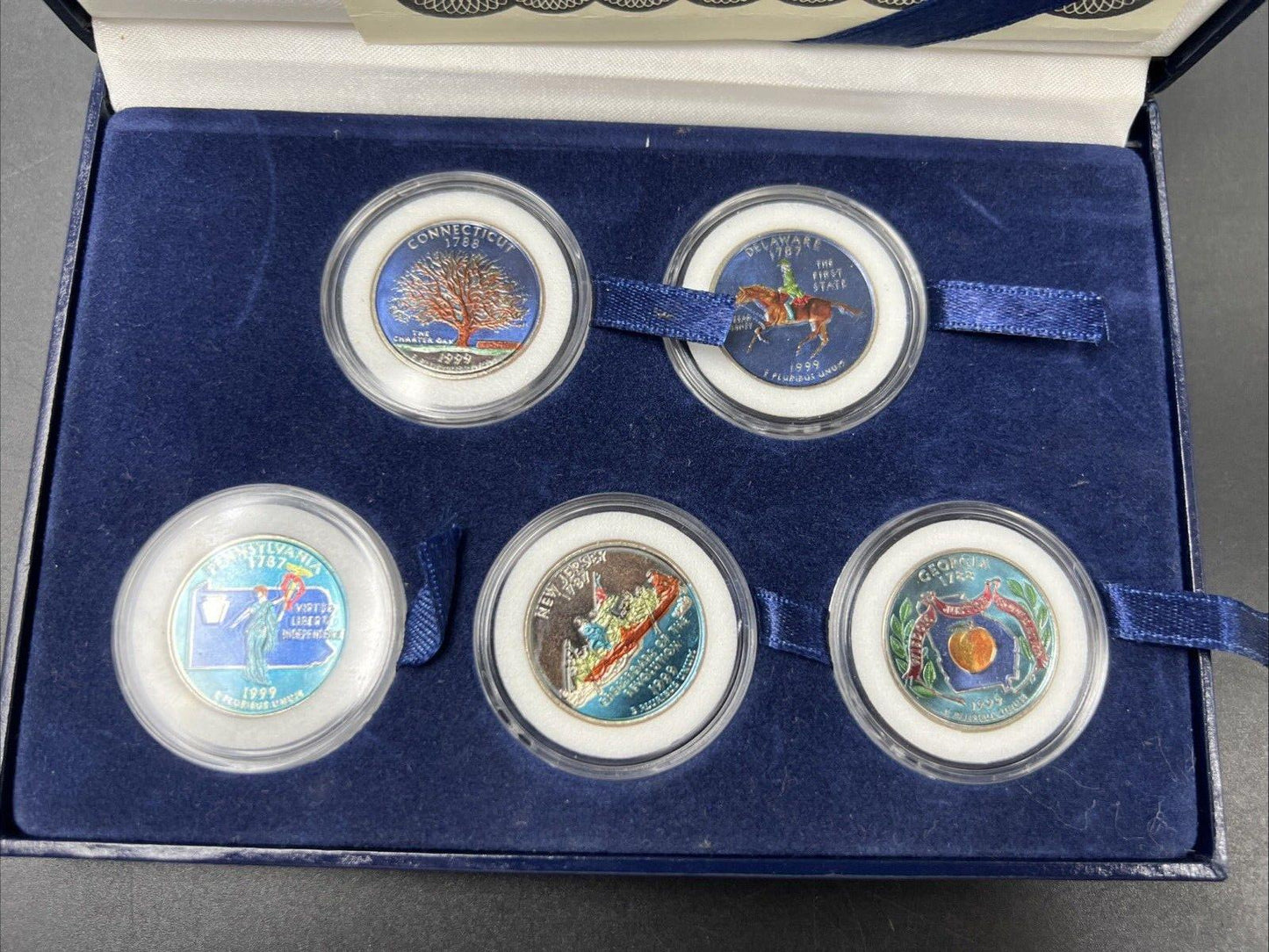 Lot of 2 Colorized Statehood Quarter BU Sets in Box & Capsules 1999 & 2000