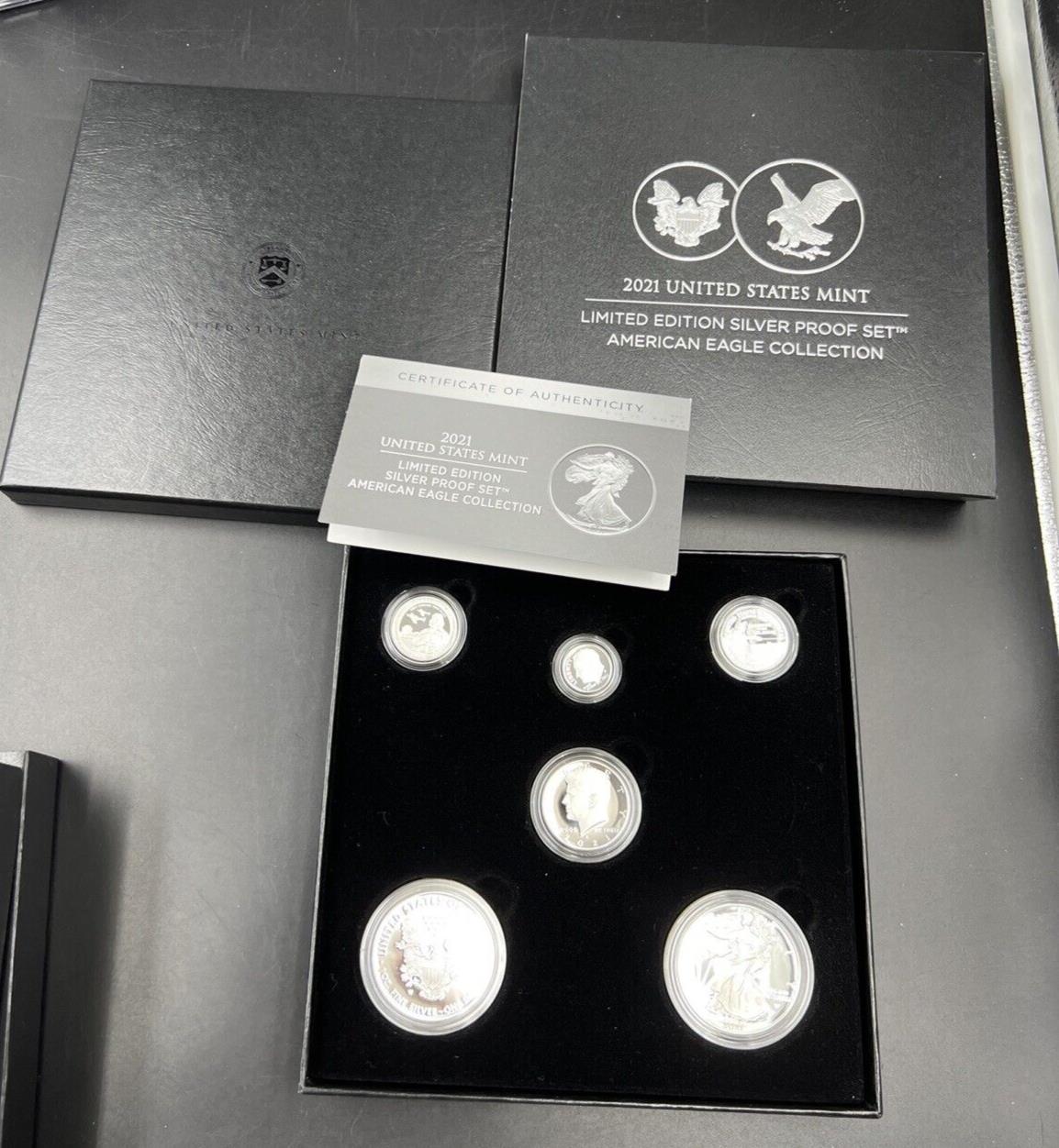 2021 6 Coin Limited Edition Silver Proof Set with Type 1 & @ ASE Silver Eagles