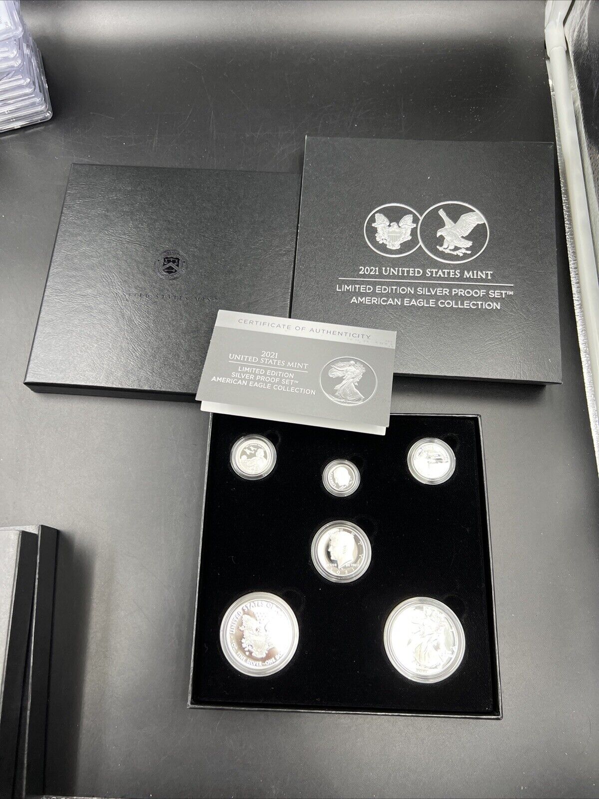 2021 6 Coin Limited Edition Silver Proof Set with Type 1 & @ ASE Silver Eagles