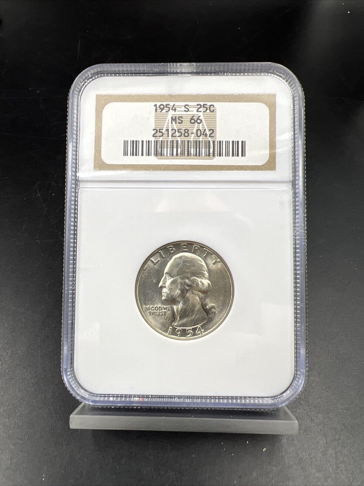 1954 S 25c Washington Silver Quarter Coin NGC MS66 Gem BU Certified #042