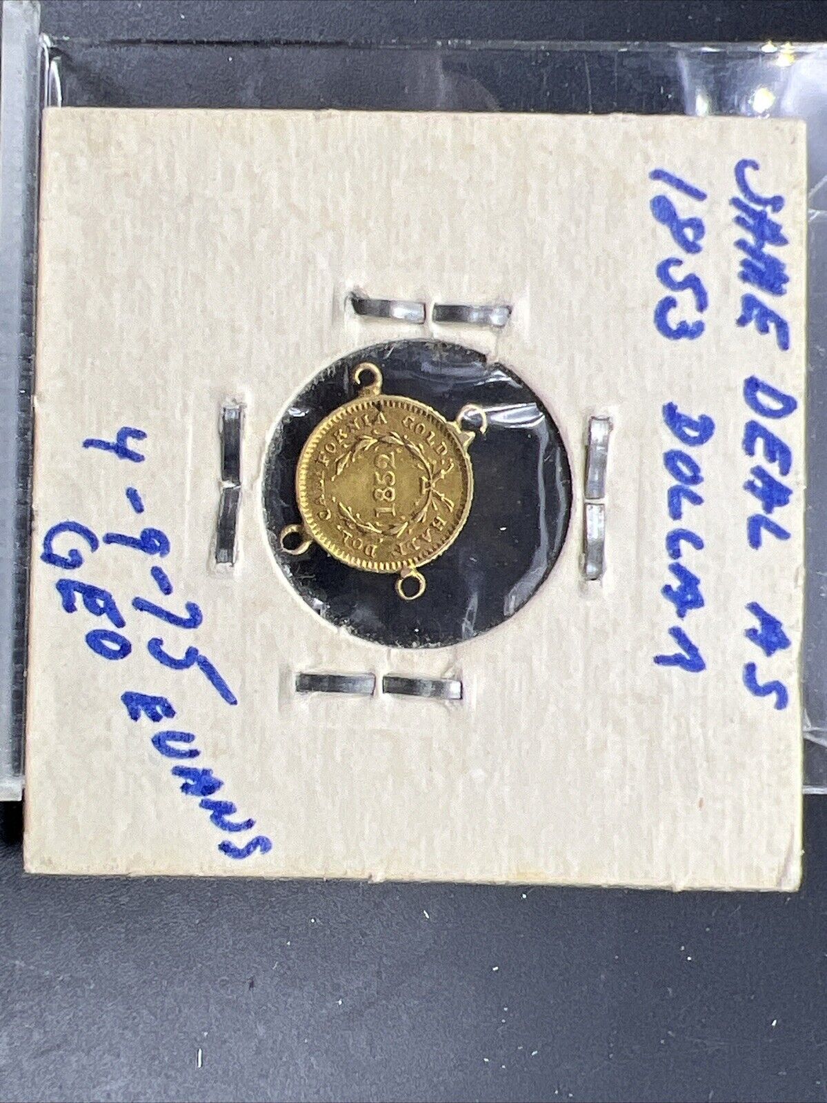 1852 California Fractional Gold Half Dollar Coin VF Details Jewelry Mount