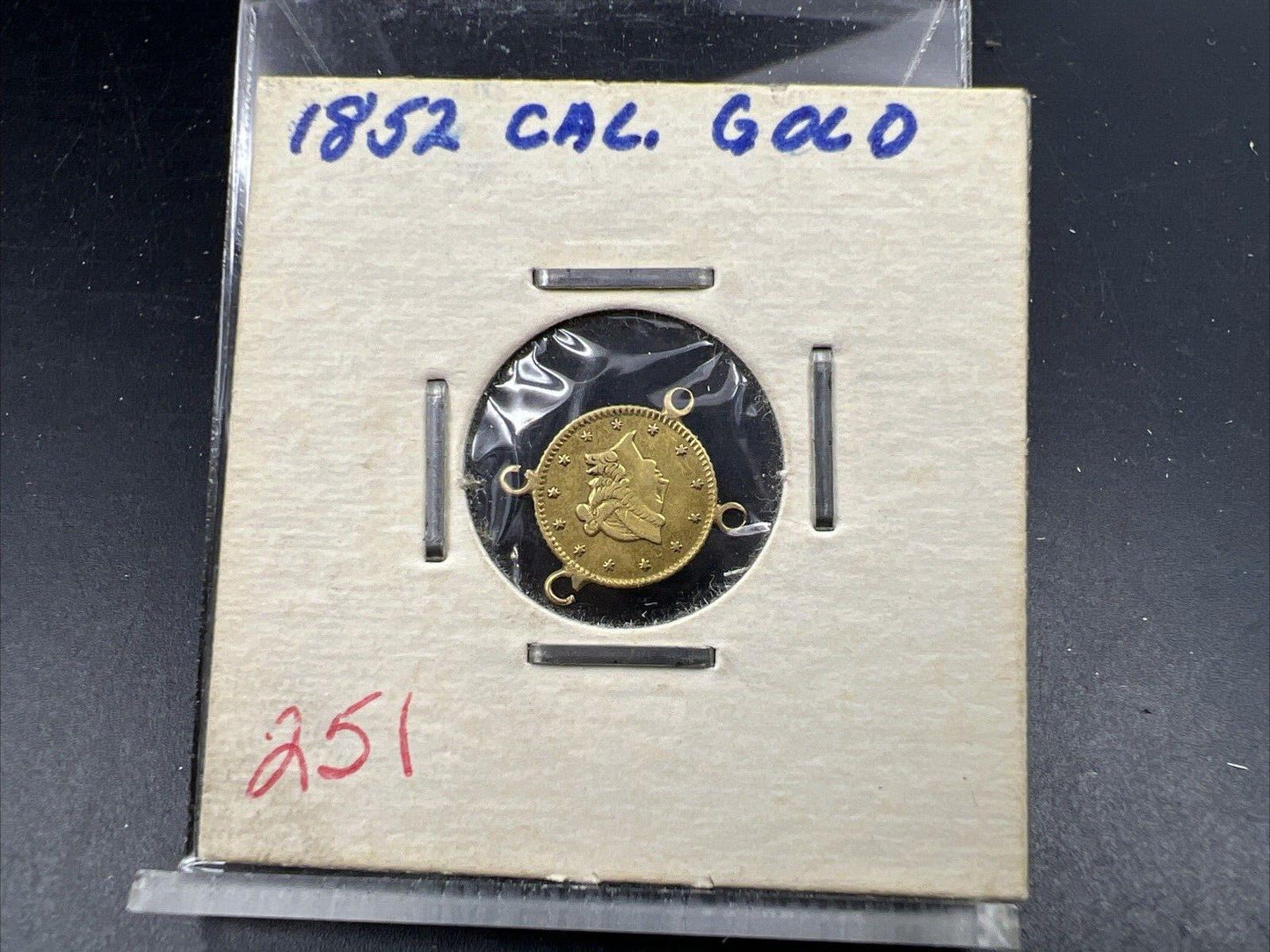 1852 California Fractional Gold Half Dollar Coin VF Details Jewelry Mount