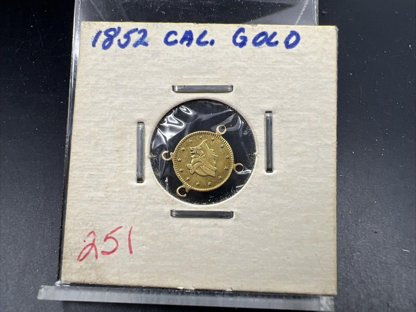 1852 California Fractional Gold Half Dollar Coin VF Details Jewelry Mount