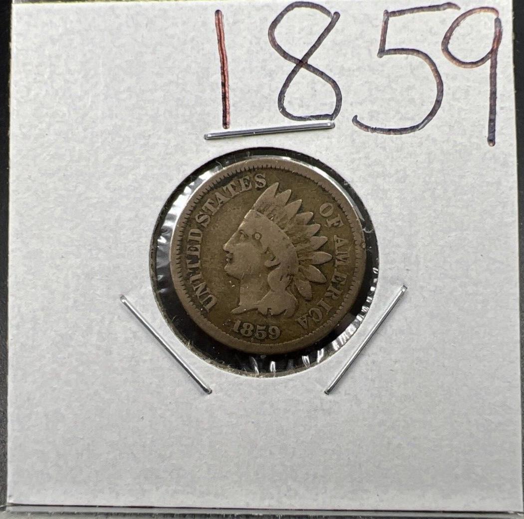 1859 1c Indian Head Cent Penny Coin Choice VG Very Good Circ First Year of Issue